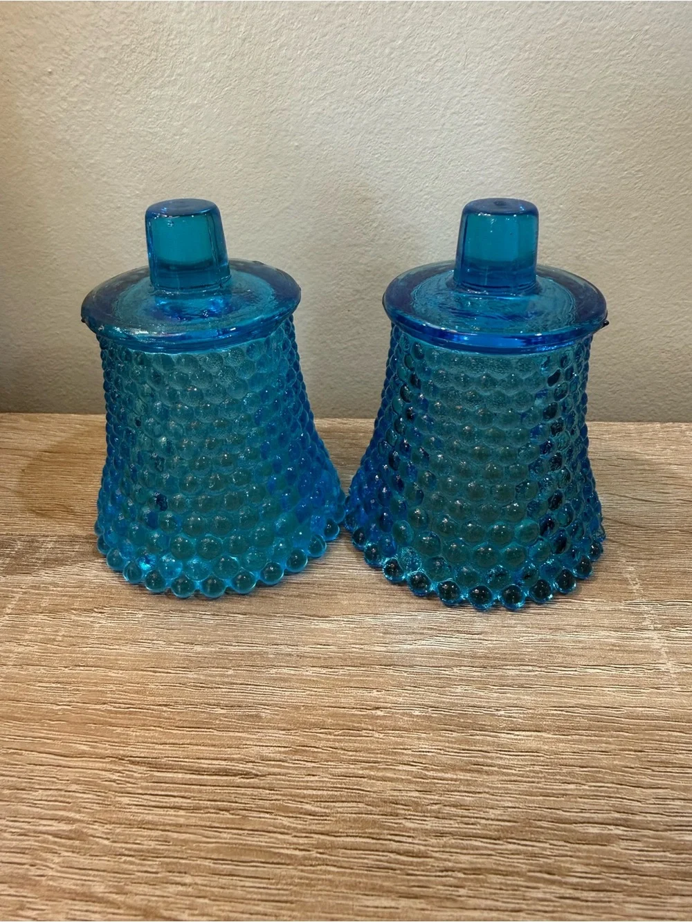 Pair Vtg HOMCO Aqua Blue votive
